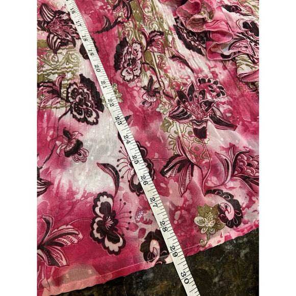 Maggie Barnes 4X Sheer Floral Ruffle Tunic Top Pleated Womens Artsy Boho Flowy - Picture 7 of 8